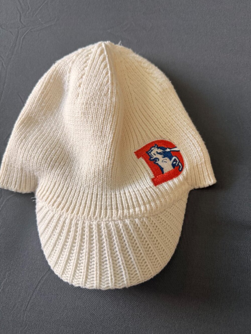 Mitchell & Ness Denver Broncos Vintage Logo Cream Knit Beanie Hat